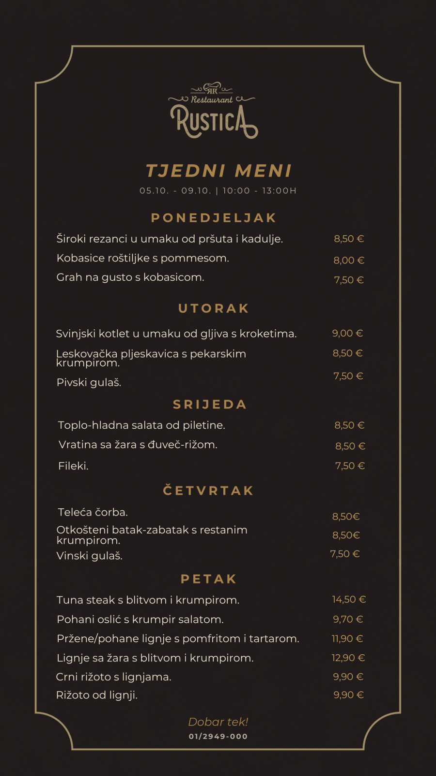 Tjedni gablec Restoran Rustica Zagreb