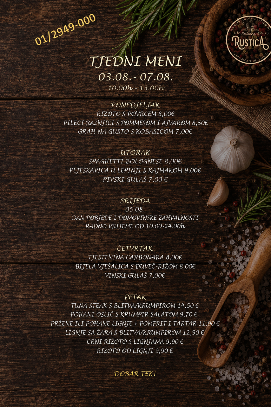 Brunch settimanale Ristorante Rustica, Zagabria<br>