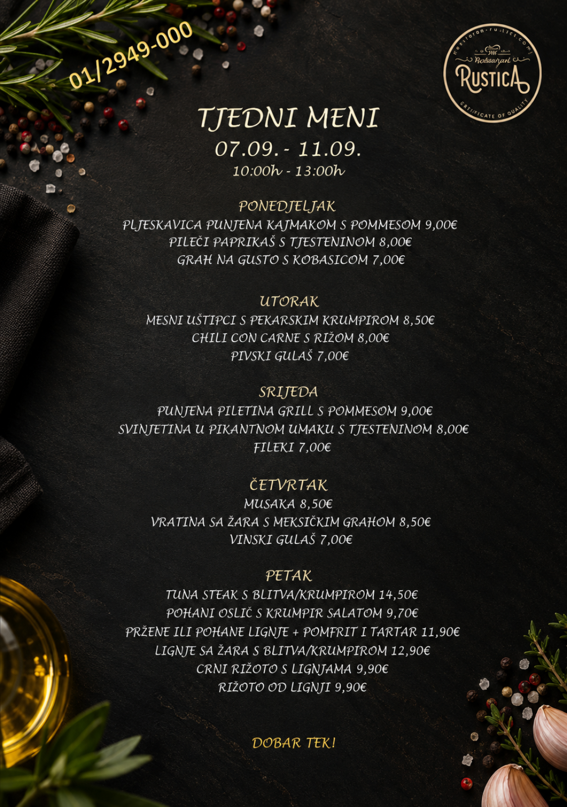 Tjedni gablec Restoran Rustica Zagreb