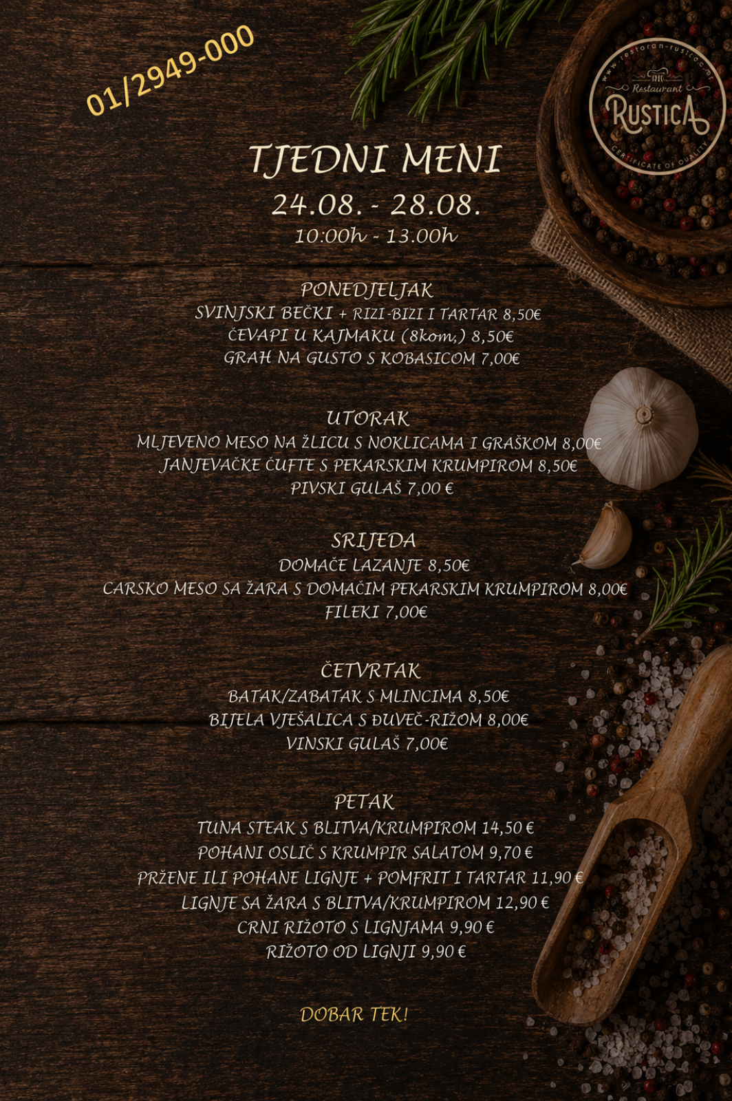 Tjedni gablec Restoran Rustica Zagreb