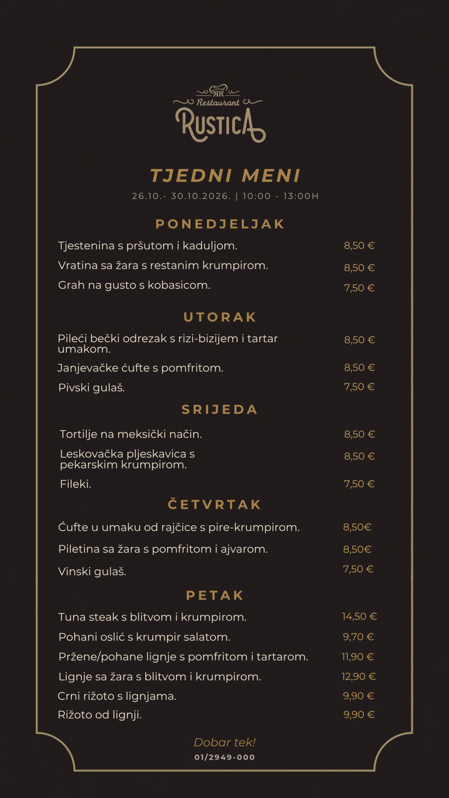 Tjedni gablec Restoran Rustica Zagreb